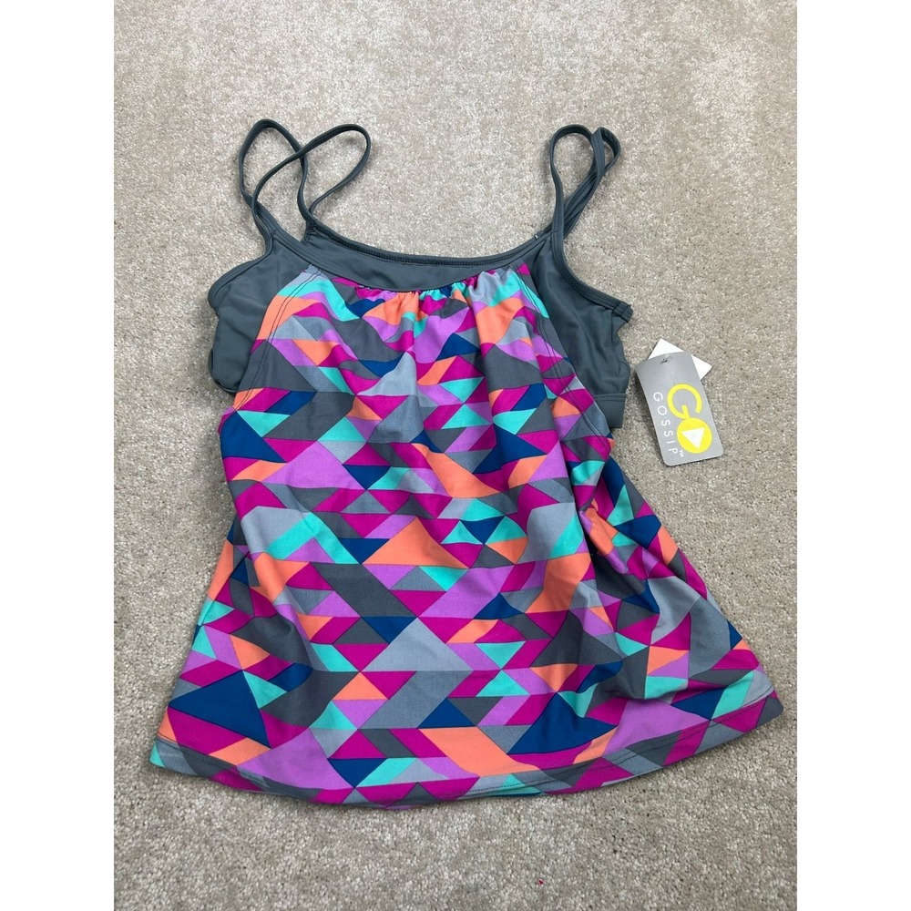Go Gossip Women's Swimwear S Multi-Color Geometric Nylon Spandex Tankini Top
